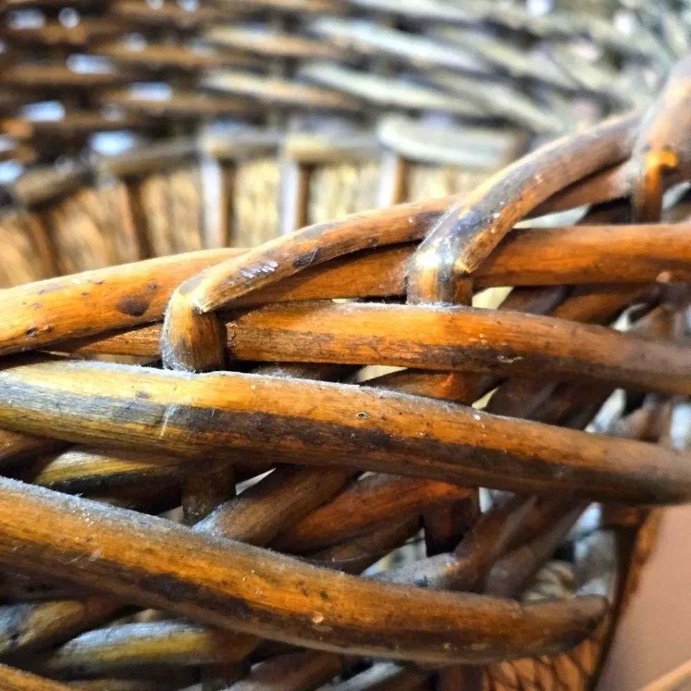 Vintage Oval Hand Woven Basket Natural Bamboo & Rope Storage Basket Rustic